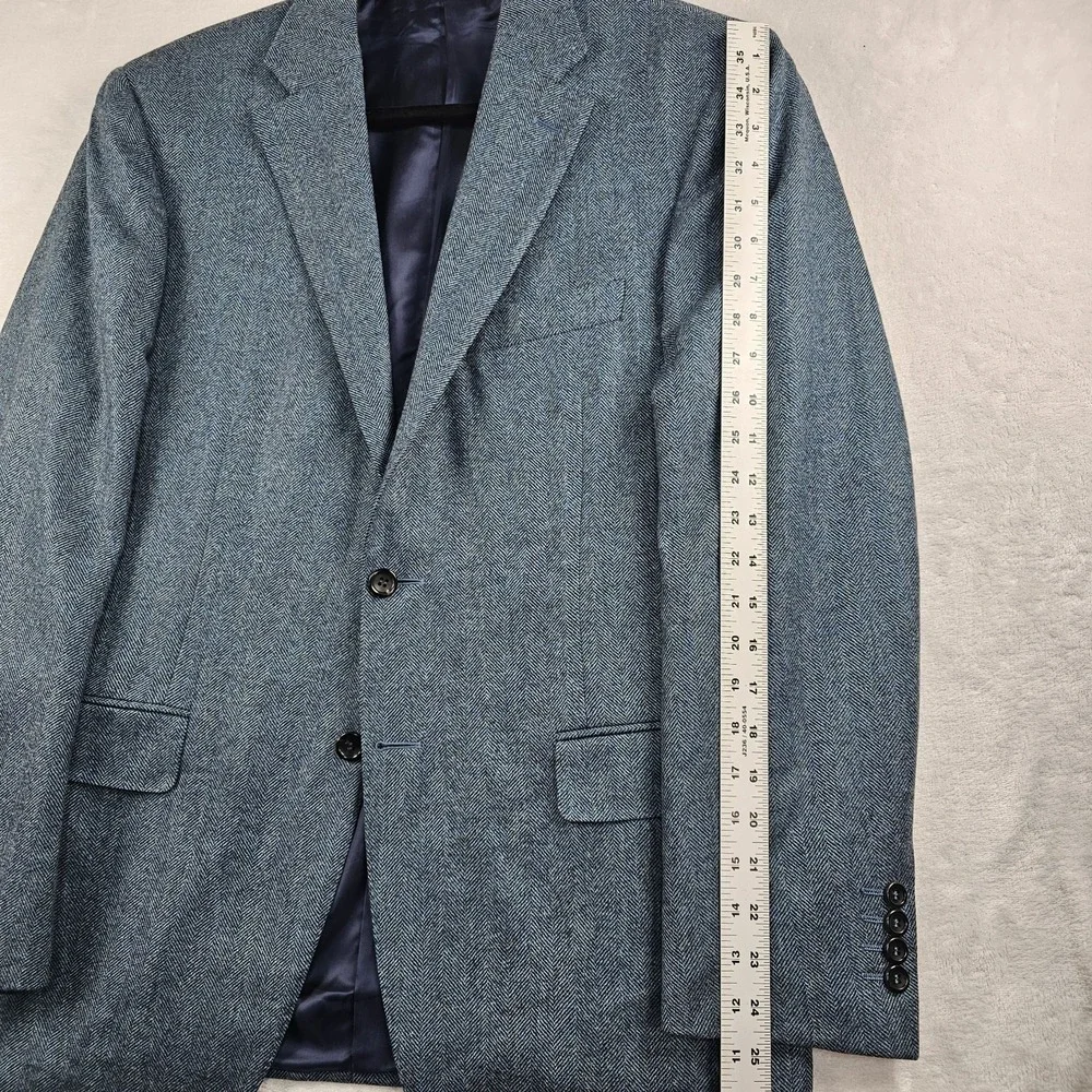 Canali 1934 Blazer 40R Wool Cashmere Herringbone Flannel Aqua Sport Coat L 13290